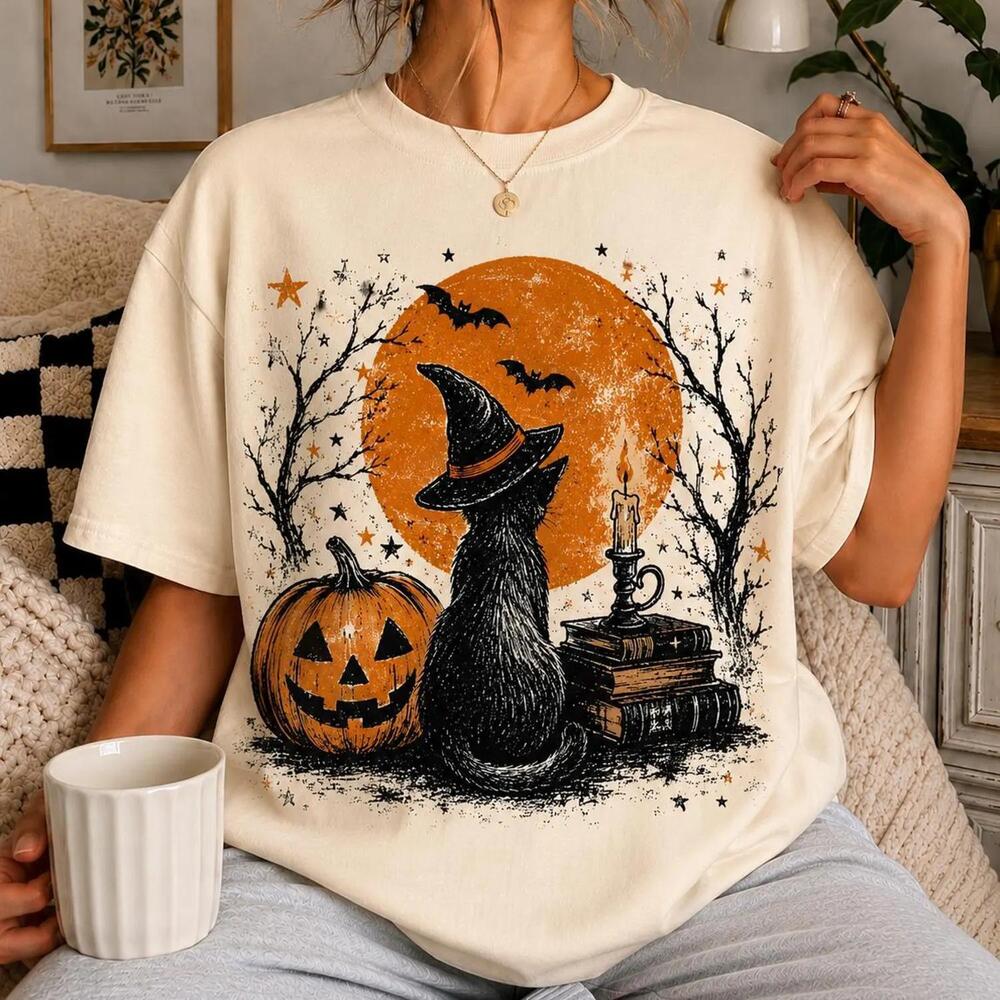 Black Cat Halloween Shirt, Witch Cat Shirt,  Shirt, Halloween